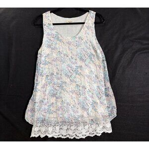 VIA SIGNORIA Women Pullover Sleeveless Lightweight Silk Blend Lace Top Sz L 3a-7